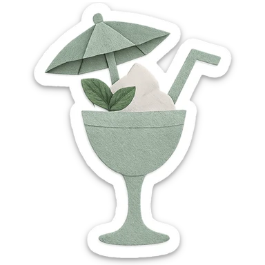 Change the milkshake to a fresh mint green and white palette, keeping the glass with umbrella, tropical vibe, and mint leaf on top, with no background. sticker