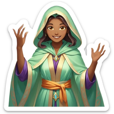 Clash of Clans aesthetic Cheerful Mage Portrait Emoji, With a bright, joyful expression and an aura of radiant magic, showcasing a stylish, robed figure with flowing garments and sparkling eyes in natural skin tone that convey boundless curiosity, Simplified yet expressive features, highly detailed, glowing with a soft, luminous mystical light, high shine, upbeat and wise, stylized with an air of fantastical wizardry, soft glowing outline, capturing the essence of a cheerful mage ready to cast spells of wonder on legendary quests! sticker