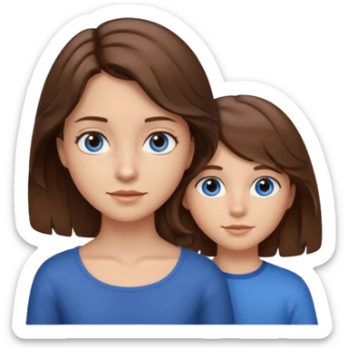 Girl with wavy shoulder brown length hair and blue eyes with boy with brown eyes brown hair short and a little bit outgrown hair  sticker