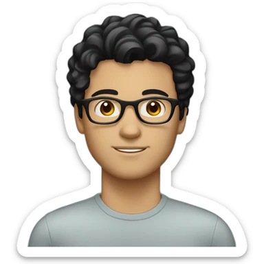 white young man with brown eyes and black hair and glasses sticker