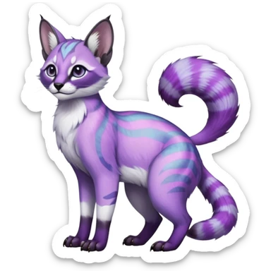 Colorful dark tropical pastel-lilac-lavender-violet iridescent pastel white glorious divine exotic cute cool beautiful shiny beautiful fantasy-caracal-civet-genet-sergal-vernid-Cacomistle-oncilla-animal-Fakémon-hybrid-fursona (full body) sticker