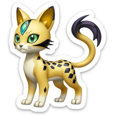 Meloetta-Baihumon-Meicoomon-Gatomon-Liepard-Pokémon-Digimon-Fakémon-fusion-hybrid-creature sticker