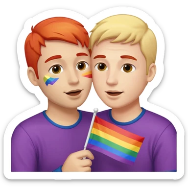 man kissing another man with a pride flag in his hand sticker