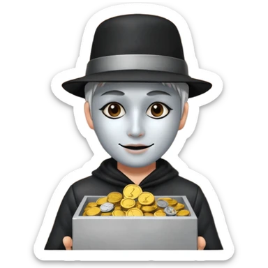 Living statue (silver paint),Street Performers,background street setup, with coins box sticker