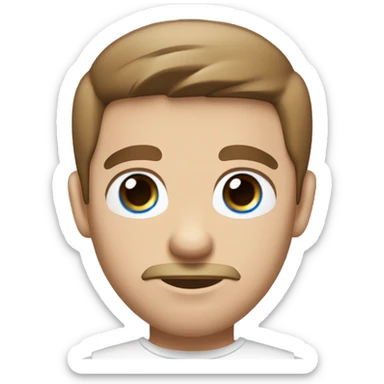 A guy with blue eyes, light white skin, shaved brown hair under 0.5, a little beard on his chin, wearing a white T-shirt, a silver earring piercing with a cross on one ear. sticker