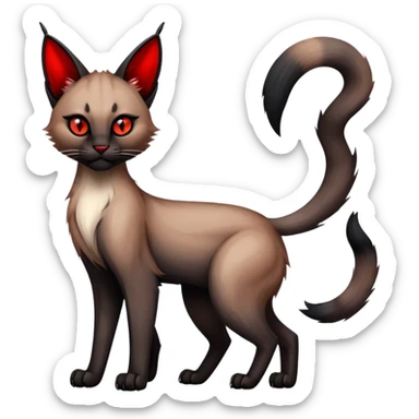 Gothic exotic Red and black and edgy and cute shiny Fantasy-Siamese-Bobcat-Caracal-Lykoi-feline-Fakémon-feline-hybrid (full body) sticker