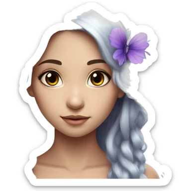 Beautiful, flower, fairy, blue, silver, purple, long hair, big butterfly wings sticker