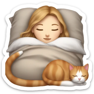 White girl lightbrown hair sleeping with red and white and white kitty sticker