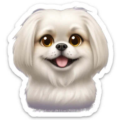 A pet a white dog Pekingese very fluffy with a smile of a cat from Alice in Wonderland  sticker