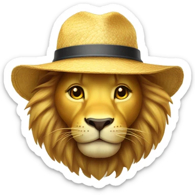 yellow rounded head of cute lion wearing strawhat sticker