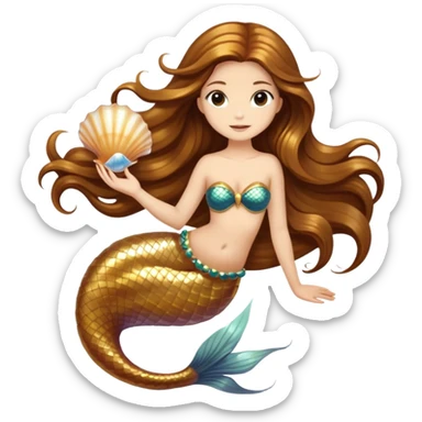 Golden mermaid with long brown hair and seashells sticker