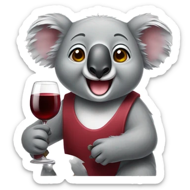 Happy koala with red wine sticker