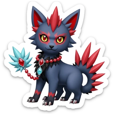pastel gothic edgy emo cool and ruby-jewelry-adorned Absol-Litten-Amaura-fusion-Fakemon-animal-creature  sticker