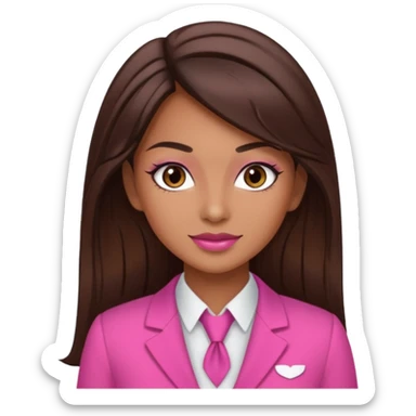 Flight attendant with pink outfit tan skin long dark brown hair with highlights pretty makeup sticker