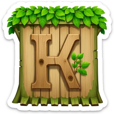 letter W on the side wall of a treehouse in a tree, top leaves visible sticker