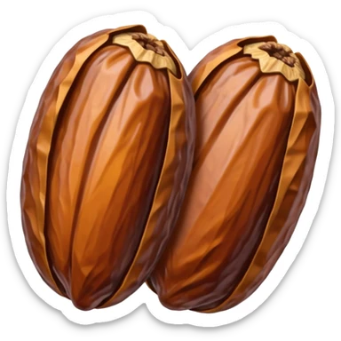  (dried) date fruit sticker. Drie dates have dark brown color are oblong, kind of crumpled like prunes. no stem.  sticker