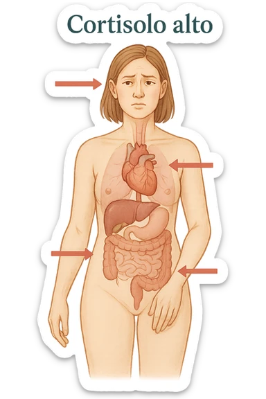 donna Cortisolo alto con freccie che indicano. In italiano sticker