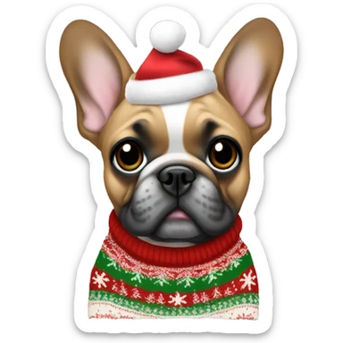 Cute frenchie wearing a Christmas jumper  sticker