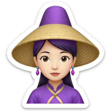 ancient vietnamese girl with aodai and conical hat, purple sticker