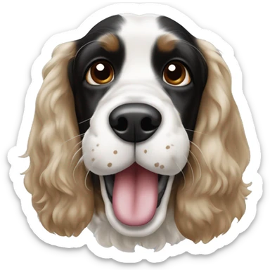 black and white english cocker spaniel with nose spots and open mouth sticker