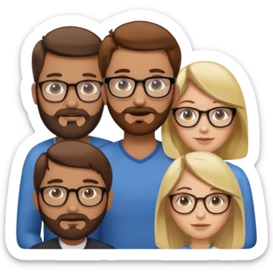 Four people including a man with hair and glasses, a man with a beard and no glasses, a woman with long brown hair and no glasses and a woman with a blonde bob and no glasses sticker