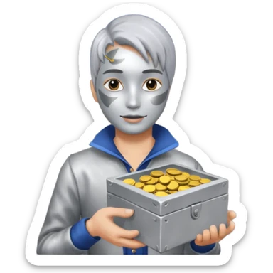 Living statue (silver paint),Street Performers,background street setup, with coins box sticker