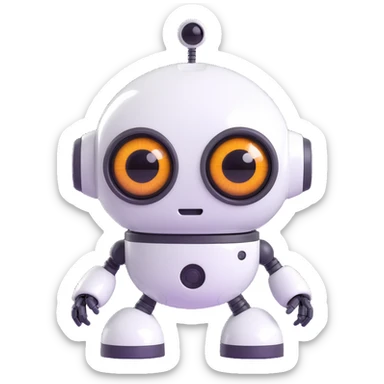 Friendly robot with big expressive eyes — round head, glossy finish, slightly clumsy but charming, cute (think Wall-E meets Baymax). sticker