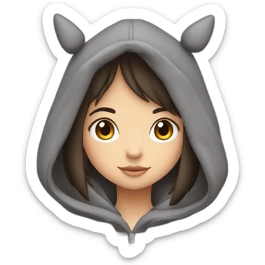 Fille Brune avec un sweat-capuche Totoro gris foncé avec les rond clair de Totoro sur ventre  sticker