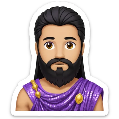 Jupiter from Roman Deities with long black hair and beard, lilac sequin toga sticker