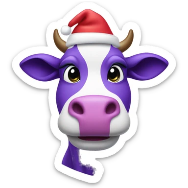 purple cow in Santa hat and snowflake sticker