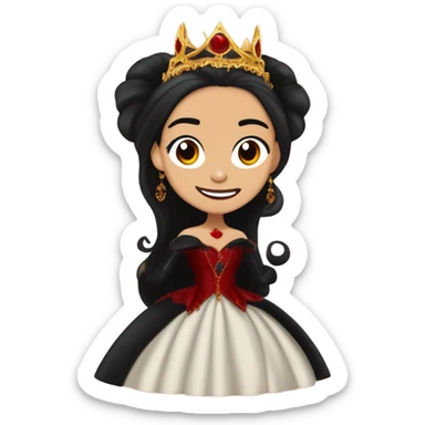 painting Lavish Victorian evening gown, Jenna Ortega as young Morticia Addams Jedi wearing a mini tiara, riding on the back of a very large blood red evil-looking fire-spewing horned dragon sticker