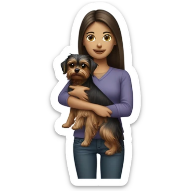 brunette girl with biver yorkshire terrier  sticker