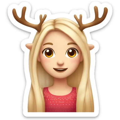 blushing blonde reindeer girl long straight hair and antlers with cute dots  sticker