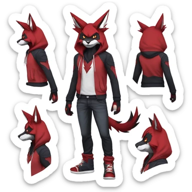Edgy Cool Anthro Zoroark-Zangoose-Litten Fakemon Fursona Hoodie Full Body sticker
