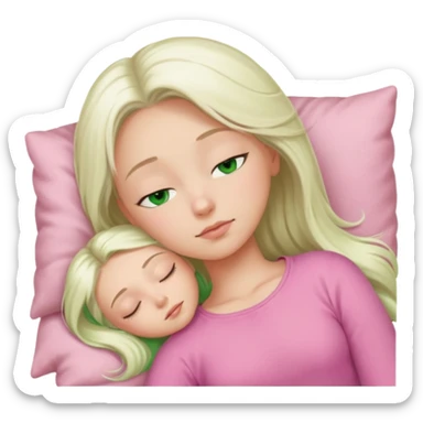 Long platinum blonde hair girl with green eyes in  pink top sleeping  sticker