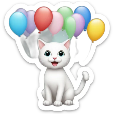 white-cat-Celebrating-balloons  sticker