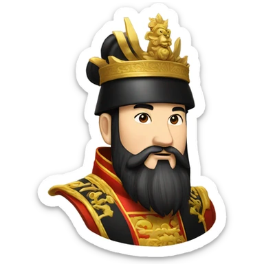 The Chinese emperor,with black hair and black beard,wore a high black golden hat  sticker