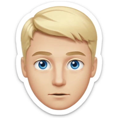 The guy has light blond hair, blue eyes, an expressive face, wide blond eyebrows sticker