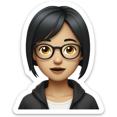 Black hime cut hair with glasses and douyin eyes girl sticker