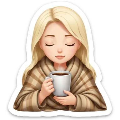 girl inside a blanket sipping coffee eyes closed sticker