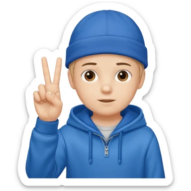Boy holding up three fingers with a blue hoodie and a blue hat  sticker