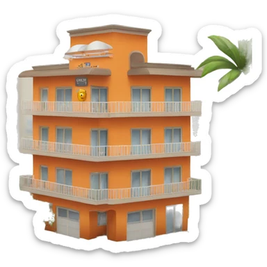 hotel apartment with 3 entrances, five floors with reception in the third entrance, orange sticker