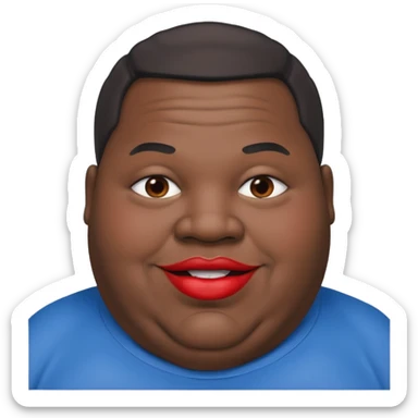 an extremely obese black man with giant red lips wearing a blue an gray shirt sticker