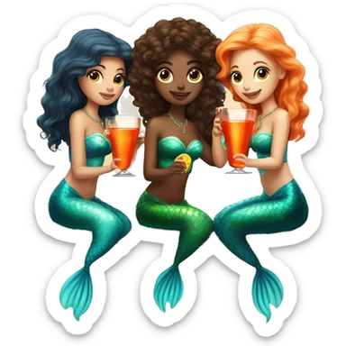 Three beautiful mermaids (light skin) drinking aperol sticker