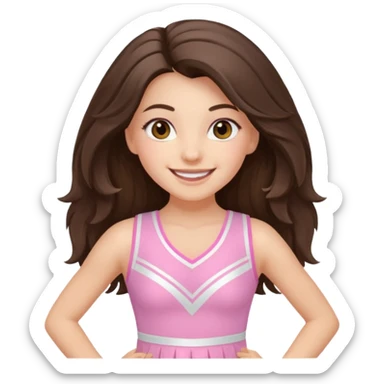 happy long haired brunette girl hazel eyes in light pink cheerleader outfit sticker