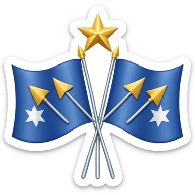 A flag with a green background, 3 arrows in the centre crossing eachother, and 12 stars arching over them. sticker