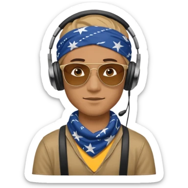 man with shades, headphones and bandana sticker