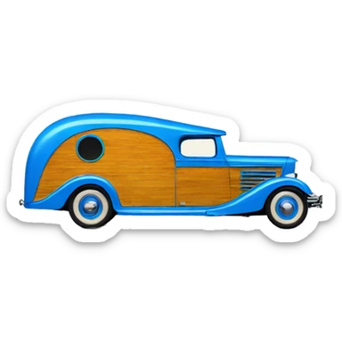 hot rod caravan,1935 with trailer, blue  sticker