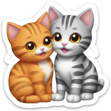Two tabby kittens hugging each other, one bigger orange one and one gray striped smaller one sticker