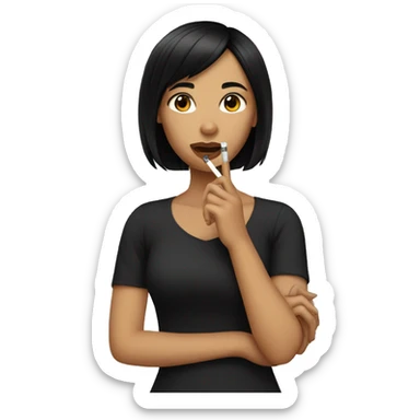 a girl with black hair holding a cigarette  sticker